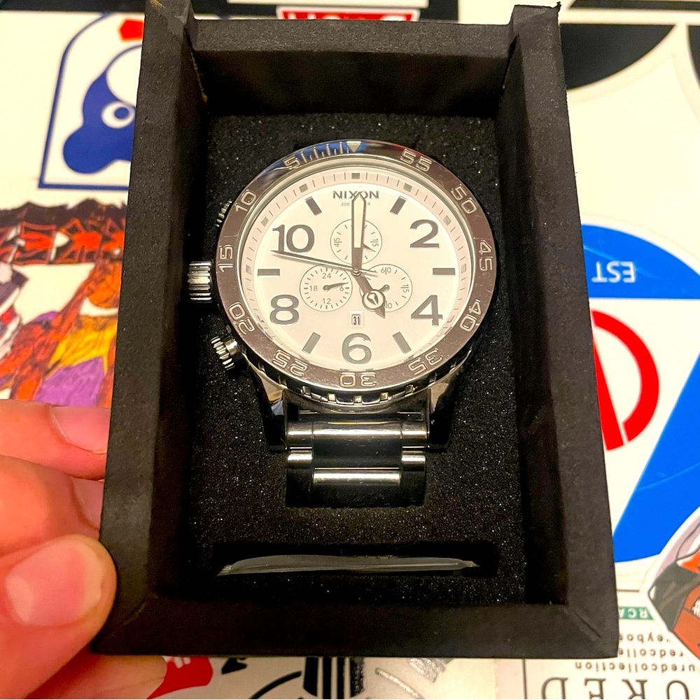 Used Nixon 51-30 Chrono Men's Watch Stainless Steel White Face Great Condition